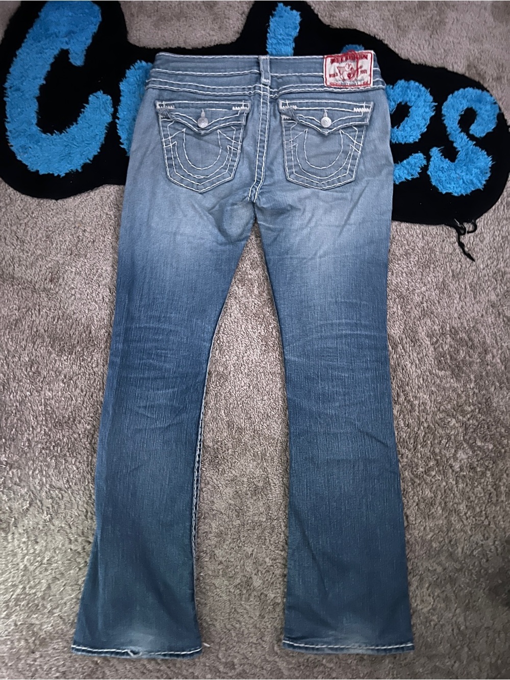 True Religion Women's Light Blue Bootcut Jeans with Pocket flap